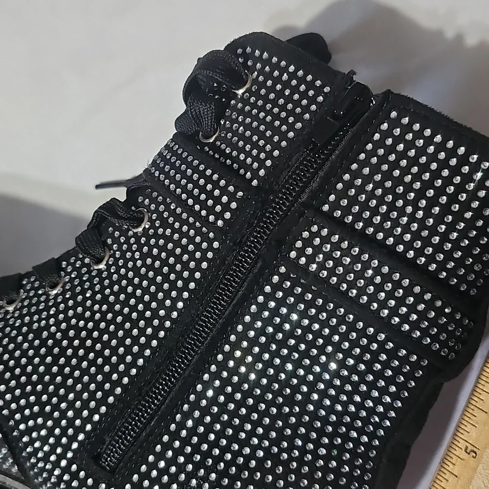 Rouge Black and Silver Rhinestone Studded Platform Boots